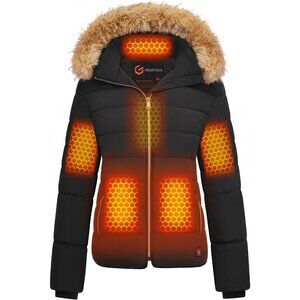 Luxury Graphene Heated Puffer Jacket for Women - Small, Black, 6 Heating Zones